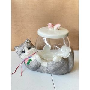 Ceramic Cat Fish Bowl Cookie Jar